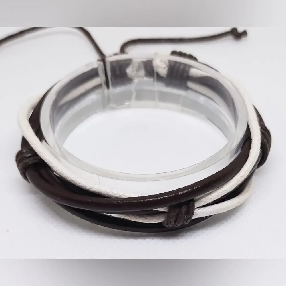 Men's bracelet leather layered brown white‎ New e98